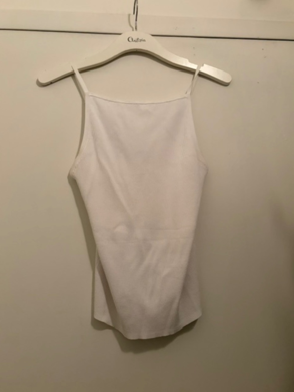 Babaton Aritzia White Slinky Ribbed Tank Top